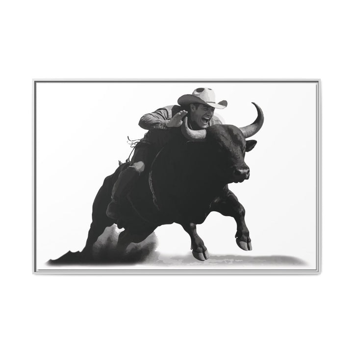 Dust and Motion – Framed Wall Art Print of a Rider on Bullback - Roche Sauvage