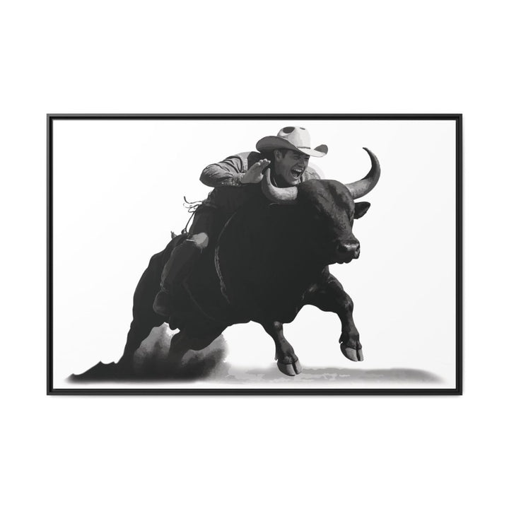 Dust and Motion – Framed Wall Art Print of a Rider on Bullback - Roche Sauvage