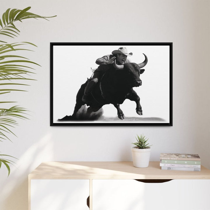 Dust and Motion – Framed Wall Art Print of a Rider on Bullback - Roche Sauvage