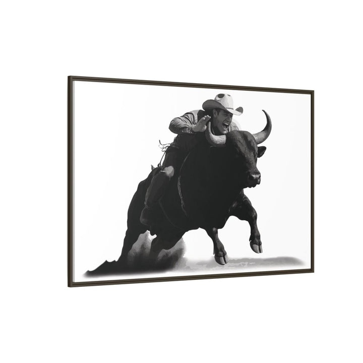 Dust and Motion – Framed Wall Art Print of a Rider on Bullback - Roche Sauvage