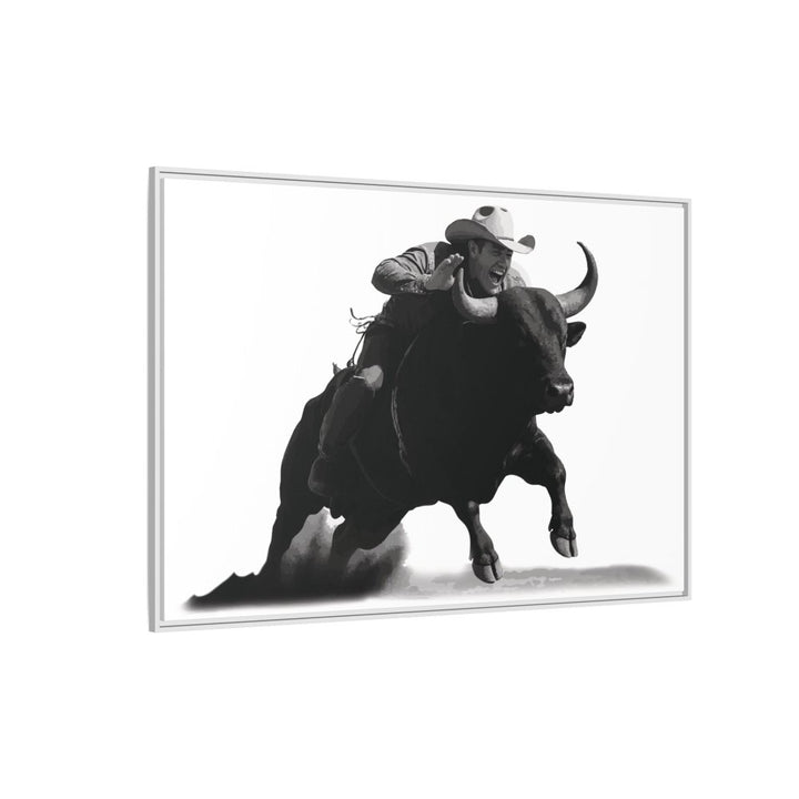 Dust and Motion – Framed Wall Art Print of a Rider on Bullback - Roche Sauvage
