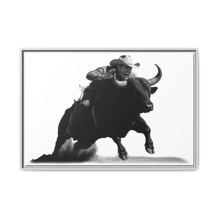 Dust and Motion – Framed Wall Art Print of a Rider on Bullback - Roche Sauvage