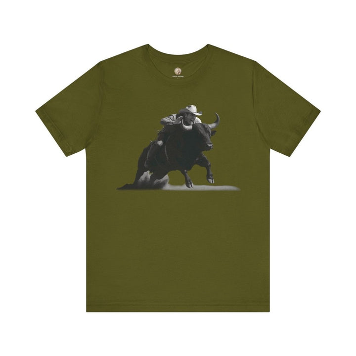 Dust and Motion – Unisex T-Shirt with Bull Rider Silhouette Print - Roche Sauvage