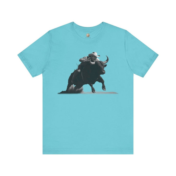 Dust and Motion – Unisex T-Shirt with Bull Rider Silhouette Print - Roche Sauvage