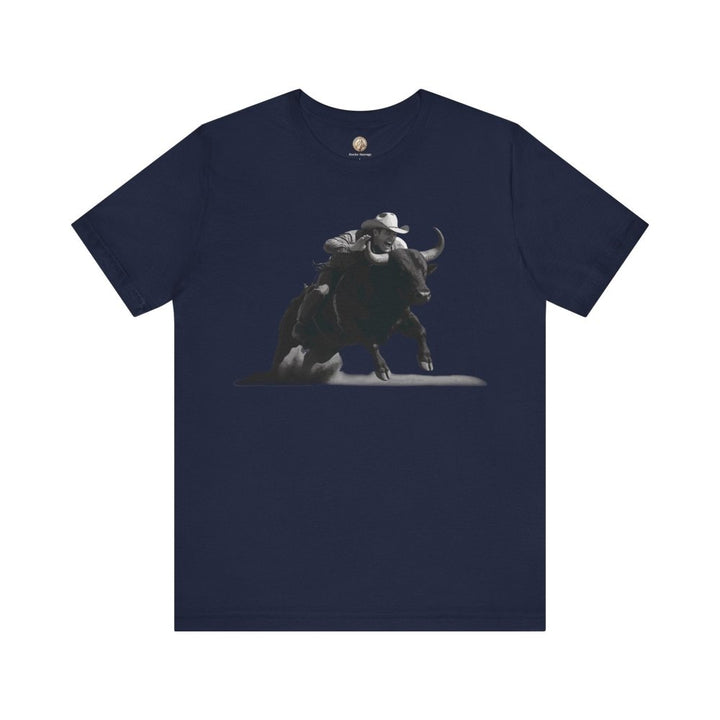 Dust and Motion – Unisex T-Shirt with Bull Rider Silhouette Print - Roche Sauvage