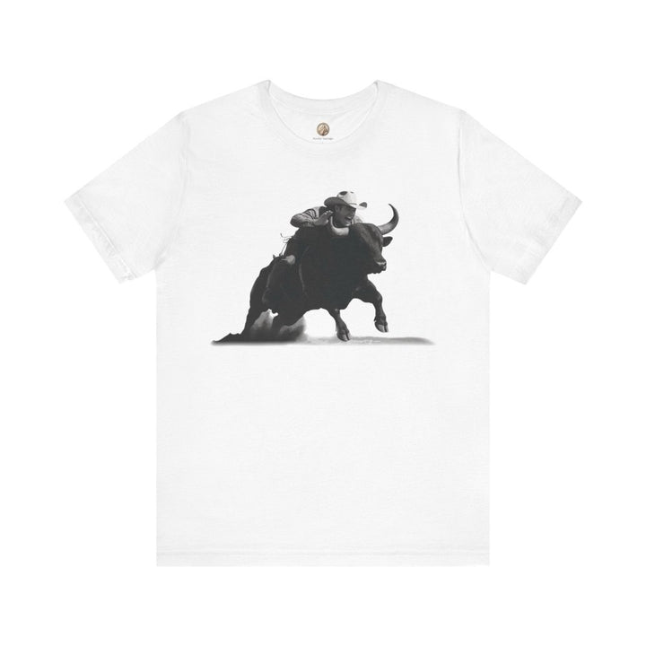 Dust and Motion – Unisex T-Shirt with Bull Rider Silhouette Print - Roche Sauvage
