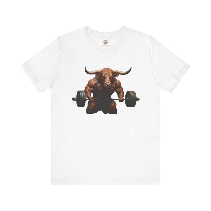 Iron Horns – Unisex T-Shirt with Muscular Bull Graphic - Roche Sauvage