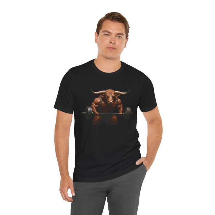 Iron Horns – Unisex T-Shirt with Muscular Bull Graphic - Roche Sauvage