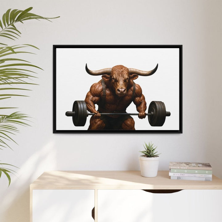 Print of Muscular Bull with Barbell | Framed Wall Art | Roche Sauvage - Roche Sauvage