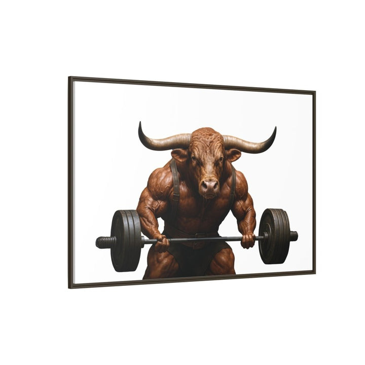 Print of Muscular Bull with Barbell | Framed Wall Art | Roche Sauvage - Roche Sauvage