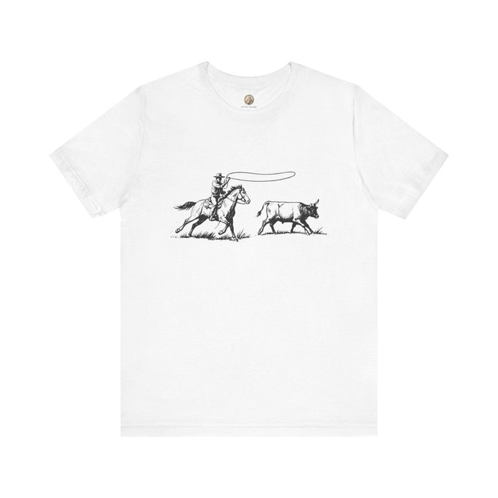 Western Chase Tee – Cowboy in Pursuit Monochrome Art Shirt - Roche Sauvage