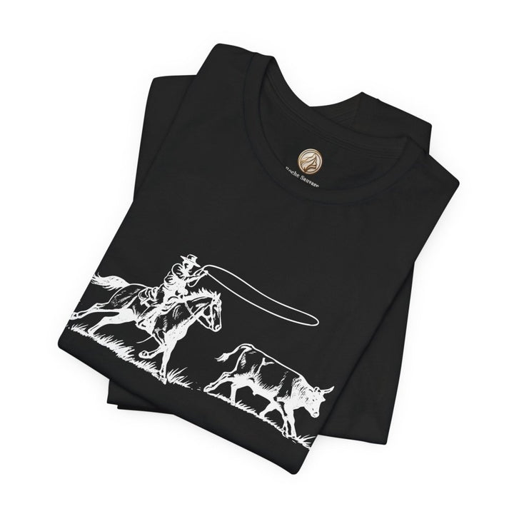 Western Chase Tee – Cowboy in Pursuit Monochrome Art Shirt - Roche Sauvage